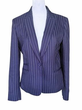 Tailored Navy Pinstripe Naitical Single-Button Suit Jacket